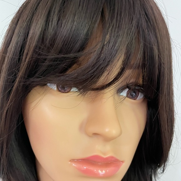 NWT darkest brown chocolate wig long bangs side pieces customized custom wig 14” - Picture 8 of 16